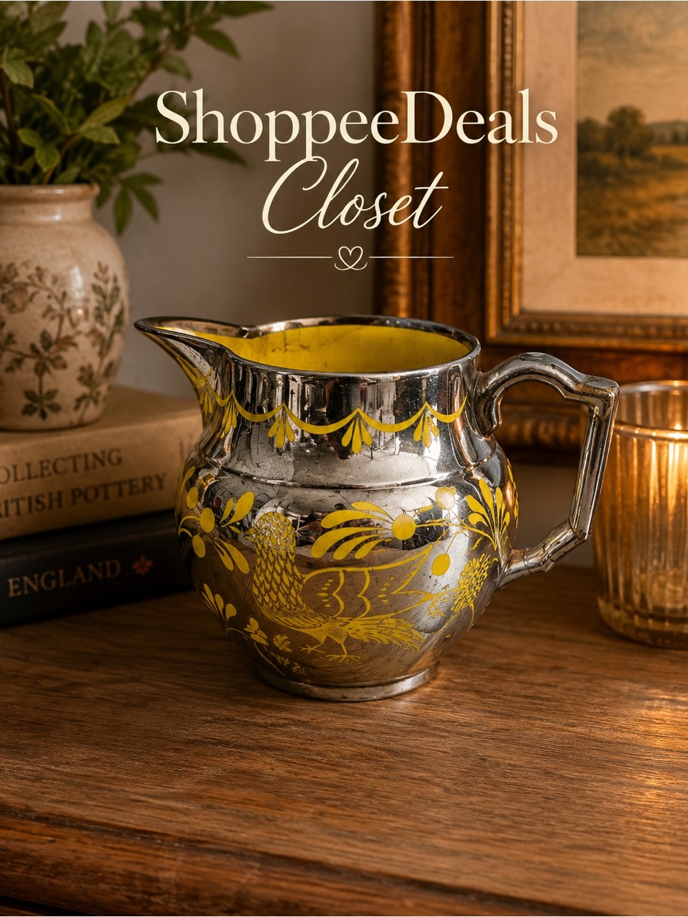 Vintage Gray’s Pottery Silver Luster Yellow Bird Pitcher – Stoke-on-Trent